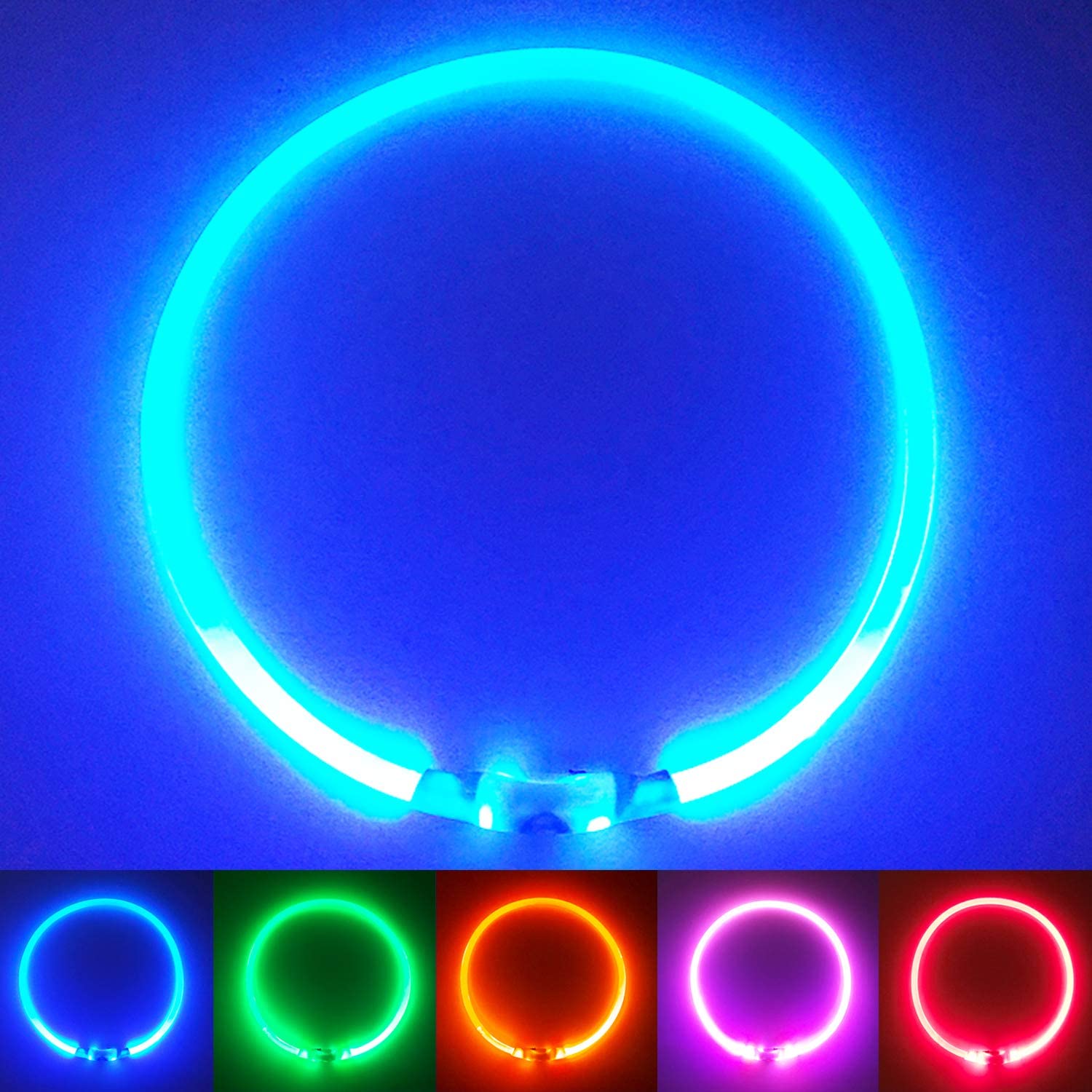  PetSol Collar de Seguridad LED Recargable Ultra Brillante para su Mascota (batería de Litio Recargable) Mayor Visibilidad y Seguridad Azul 