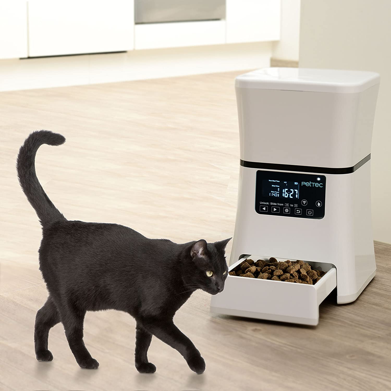  PetTec Smart Pet Dispensador de alimentos para perros y gatos, dispensador de comidas automático cuenco con control desde app y temporizador, pantalla LCD, hasta 2.5 kg / 5 litros 