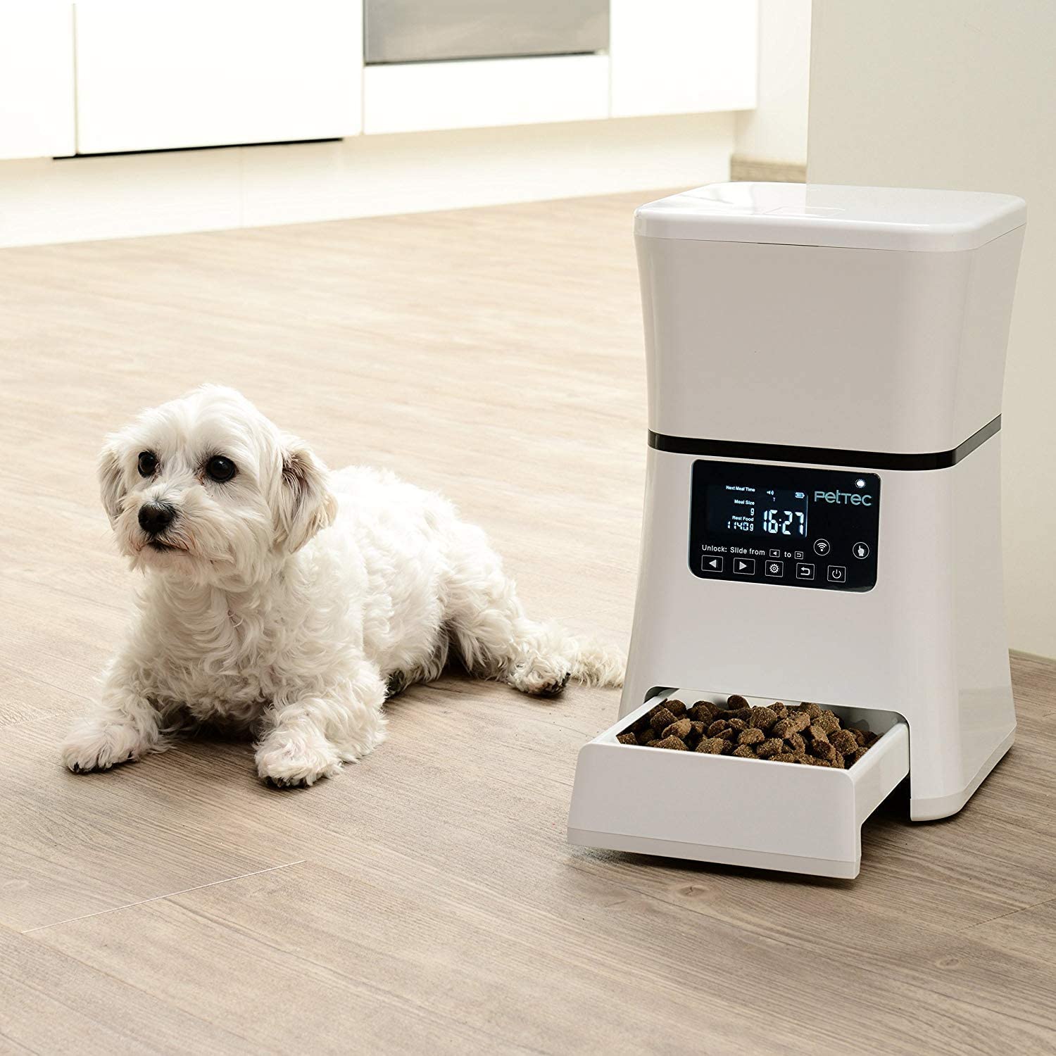  PetTec Smart Pet Dispensador de alimentos para perros y gatos, dispensador de comidas automático cuenco con control desde app y temporizador, pantalla LCD, hasta 2.5 kg / 5 litros 