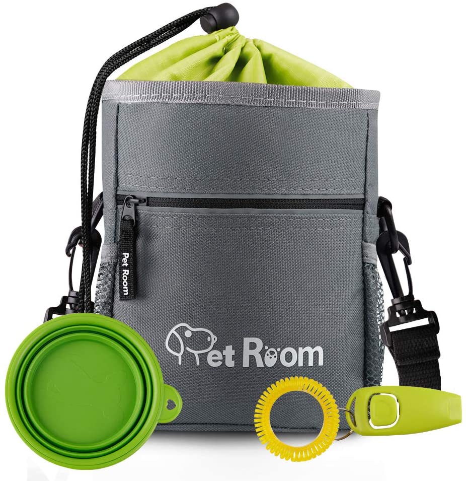  Premium Dog Training Treat Pouch, Pet Treat Bag with Bonus Clicker / Silicon Dog Bowl / Poop Bag Dispenser & 3 Wearing Ways, Adjustable Waist/ Shoulder Belt/Heavy Duty Metals 