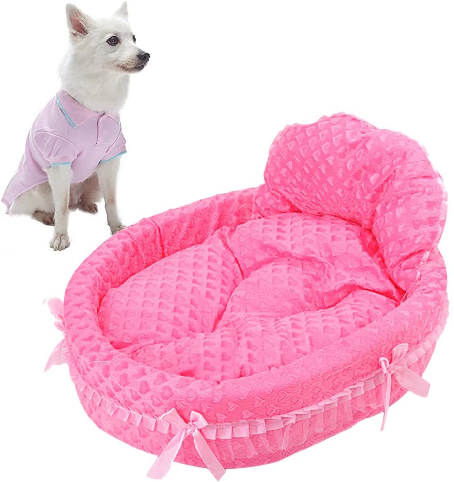  Princesa de encaje Cama para perro Perrito Sofá Casa de mascotas (Rosa roja, L) 