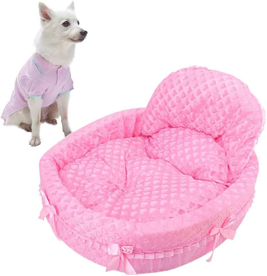  Princesa de encaje Cama para perro Perrito Sofá Casa de mascotas (Rosa roja, L) 