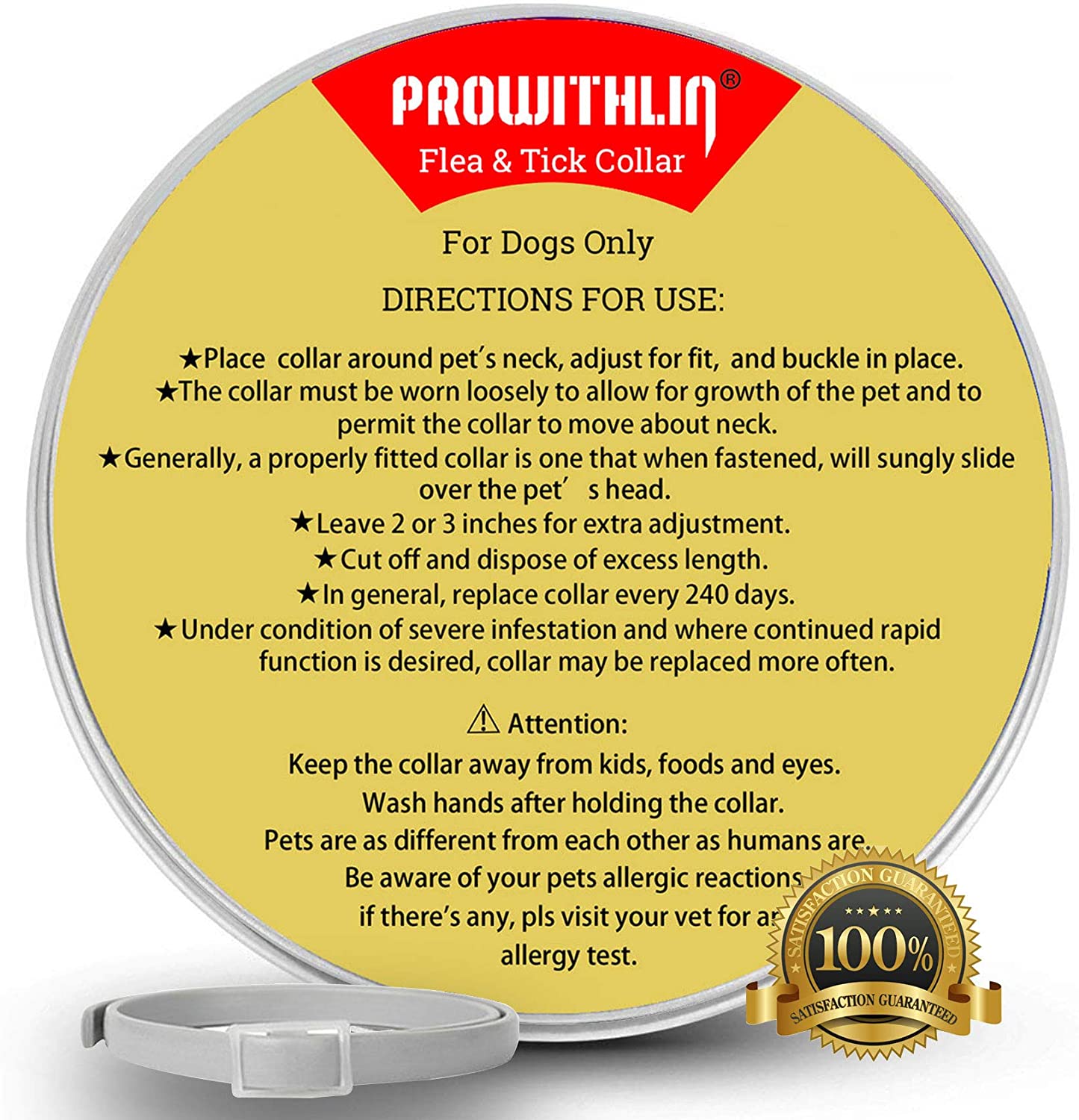  prowithlin Collar Antiparasitario para Perros contra Pulgas, Garrapatas Y Mosquitos, 8 Meses de Duración de Protección, Composición de Aceite Natural, No tóxico y Seguro 
