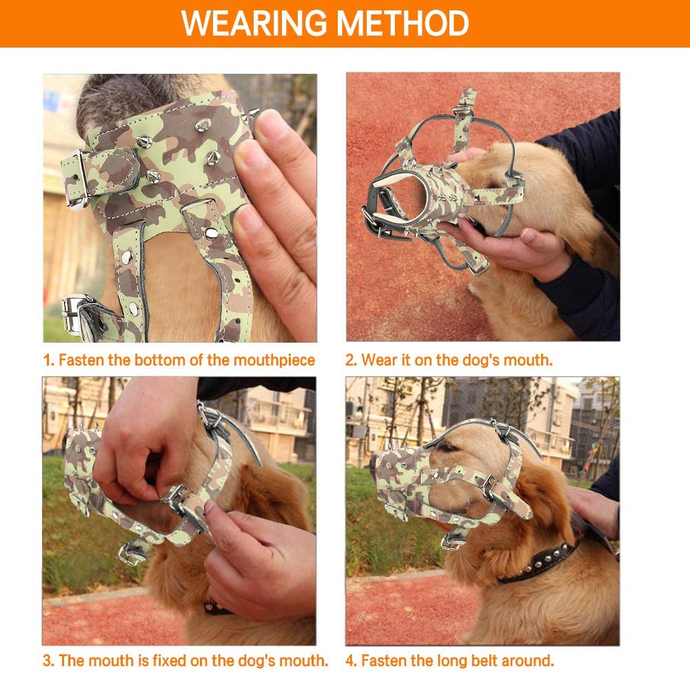  Pssopp Máscara de adiestramiento de Perros con Correas Ajustables antirruido antirruido Piel de Perro sintético bozal para Perro de Seguridad(Camuflaje) 