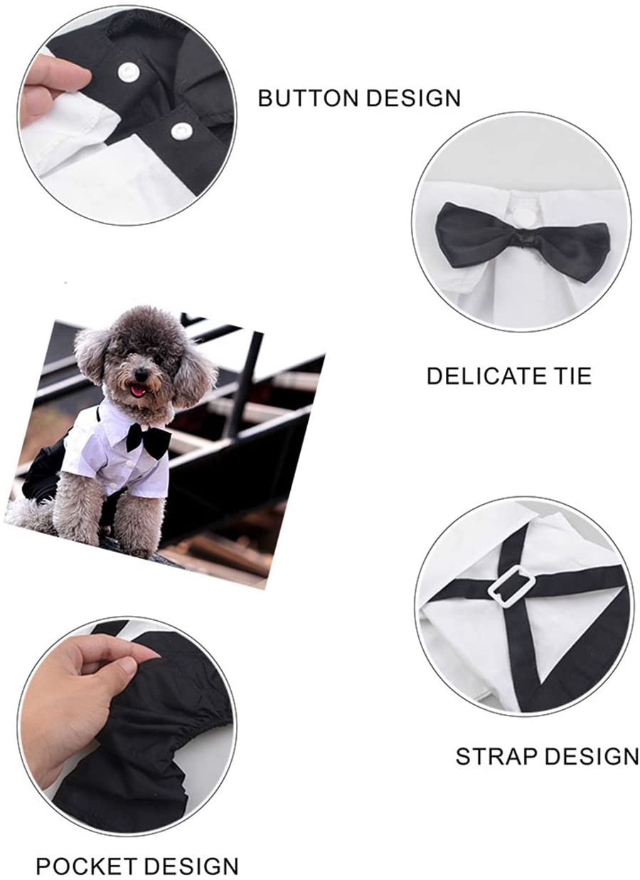  QiCheng & LYS Ropa para Perros Traje Elegante con Estilo de Corbata de moño, Camisa de Esmoquin Formal con Traje de Corbata Negra (S) 