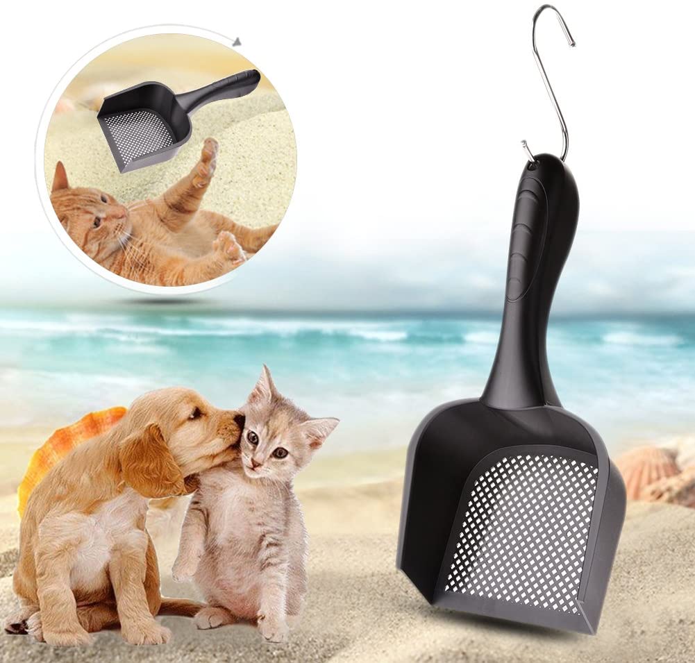  Quitd - Pala de arena para gatos, herramienta de limpieza de mascotas, de plástico, color negro 