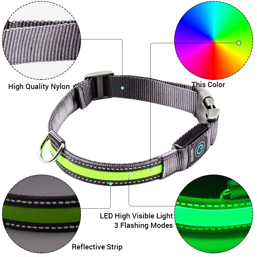  Raffaelo LED Collar para Perros, Intermitente Llevó Collar de Seguridad para Perros de LED de Nylon Luminous Que Brilla Recargable Collar Brillante de Seguridad para Los Perros (M-40-50CM) 