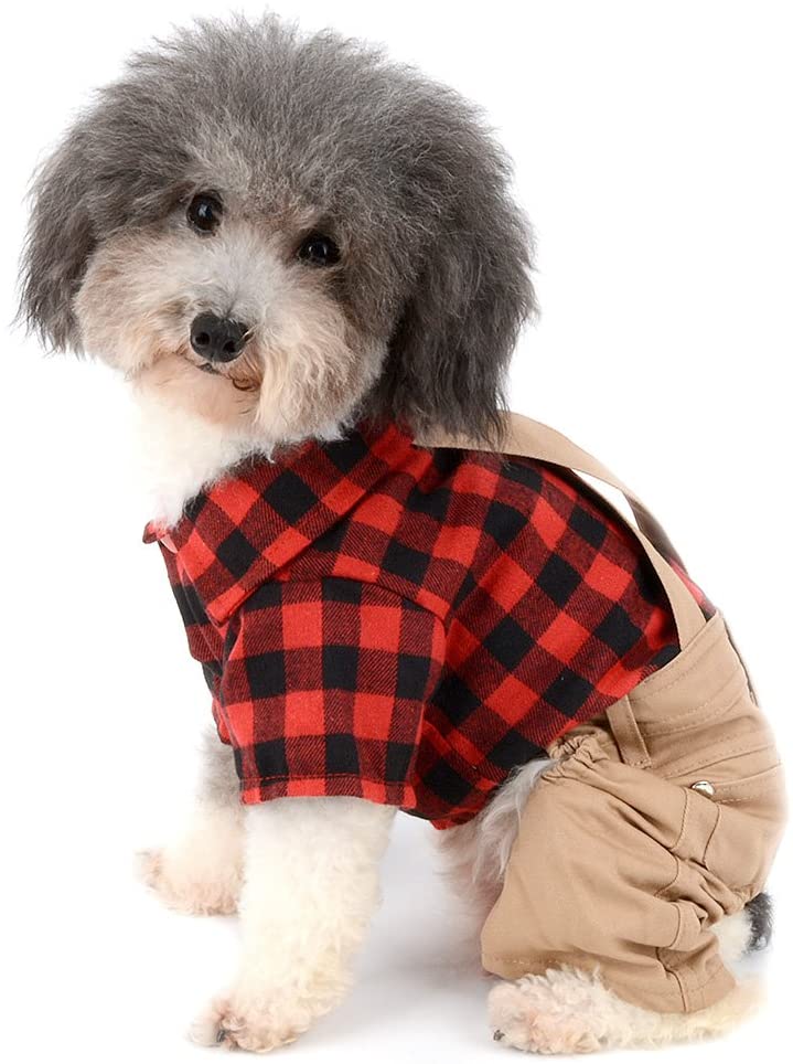  ranphy pequeño perro sudadera suéteres Chihuahua mascotas ropa para perros gatos trajes rojo Plaid Camisas con caqui pantalones Mono cachorro prendas de vestir Mono 