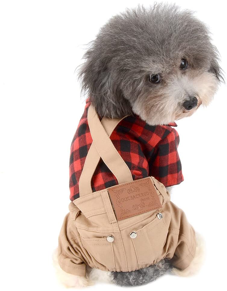  ranphy pequeño perro sudadera suéteres Chihuahua mascotas ropa para perros gatos trajes rojo Plaid Camisas con caqui pantalones Mono cachorro prendas de vestir Mono 