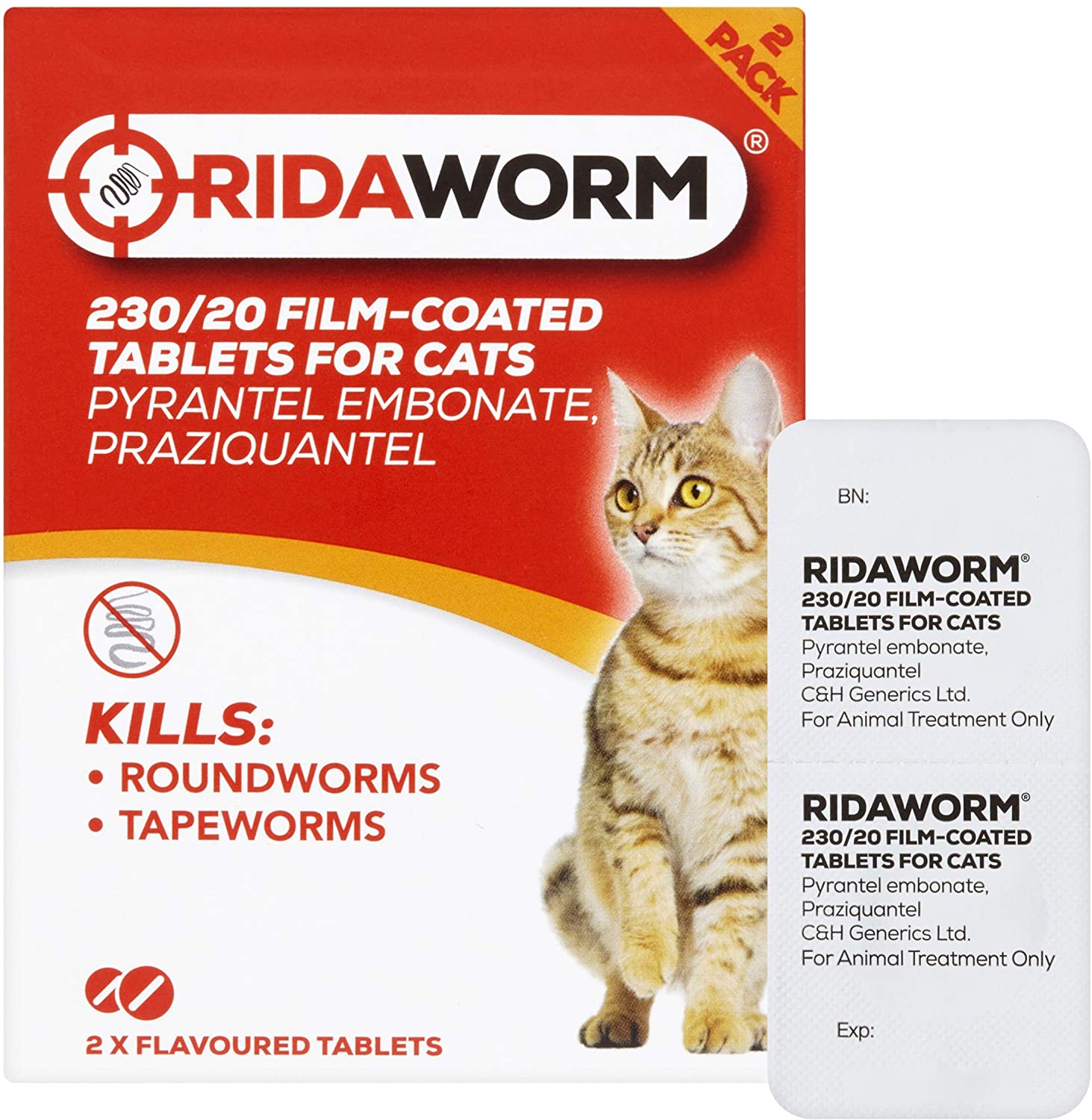  Ridaworm Tabletas con Sabor a Gato, Talla única, Paquete de 2 