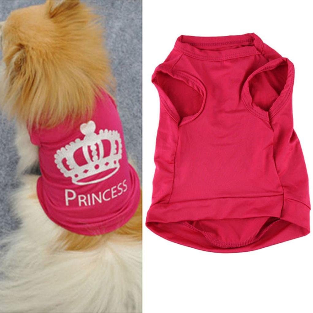  Ropa Perros Pequeña Fossen Corona de Princesa Patrón Camiseta Chaleco Mascota Ropa para Cachorros Hembra (XS, Rosa caliente) 