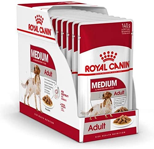  ROYAL CANIN Comida húmeda Adult Medium Trozos de Carne en Salsa para Perros Adultos de Razas Medianas - Caja 10 x 140 gr (Bolsitas) 