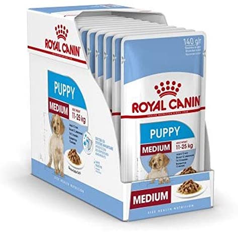  ROYAL CANIN Comida húmeda Puppy Medium Trozos de Carne en Salsa para Cachorros de Razas Medianas - Caja 10 x 140 gr (Bolsitas) 