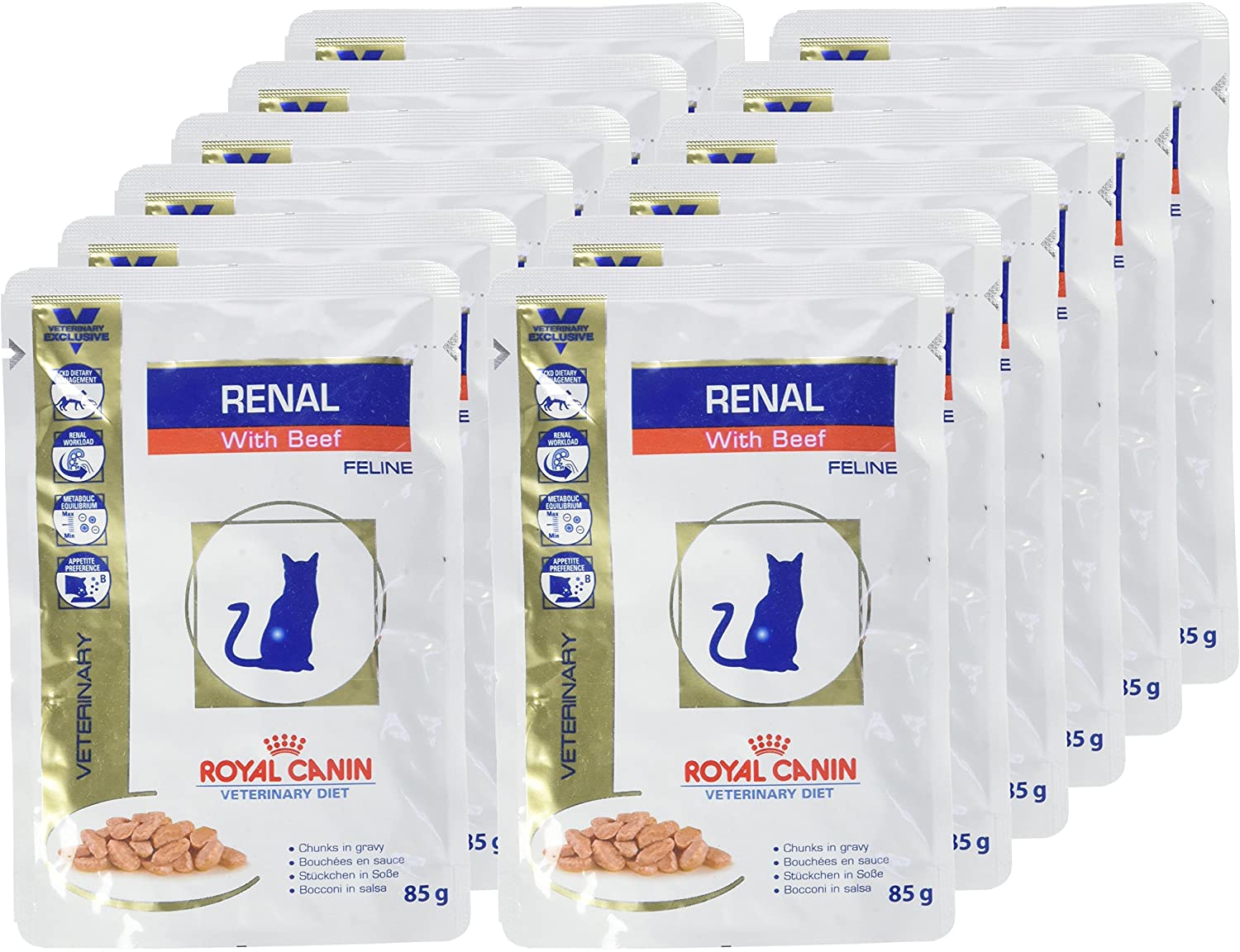  ROYAL CANIN Renal Feline Beef Comida para Gatos - Paquete de 12 x 85 gr - Total: 1020 gr 