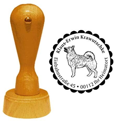  Sello Dirección de sello « Norwegian gischer Buhund » Diámetro aprox. Diámetro 40 mm – con Personal, diseño de direcciones y bordes – Ornamentales perro perros raza Noruega Norwegian Buhund 