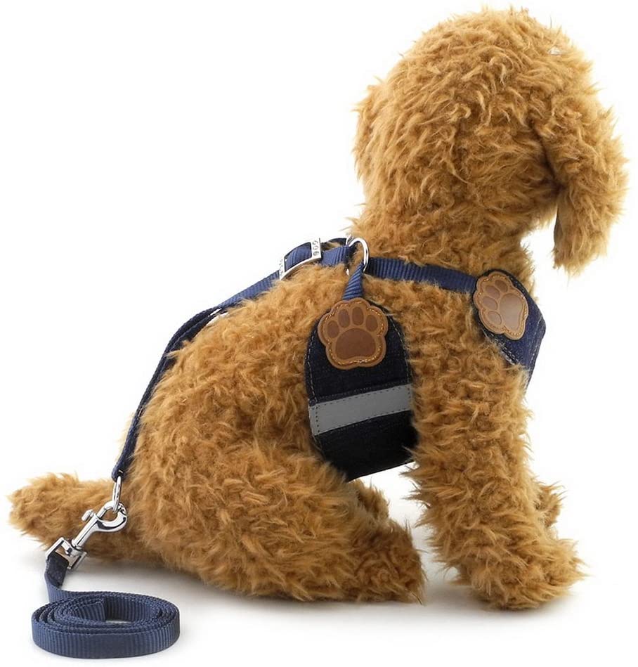  SELMAI Arnés para perro pequeño y gato para caminar con correa ajustable para cinturón de seguridad, tejido vaquero suave y acolchado de malla 
