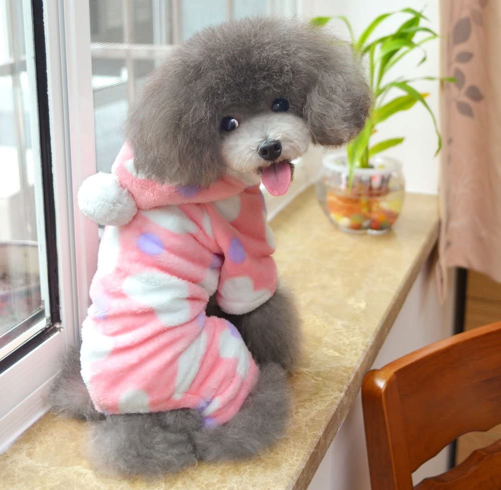  SMALLLEE_Lucky_Store Forro Polar Pijama Jumpsuit Mono Abrigo Capucha con Pelo Invierno para Perro Pequeño,Perrito Leopardo S 