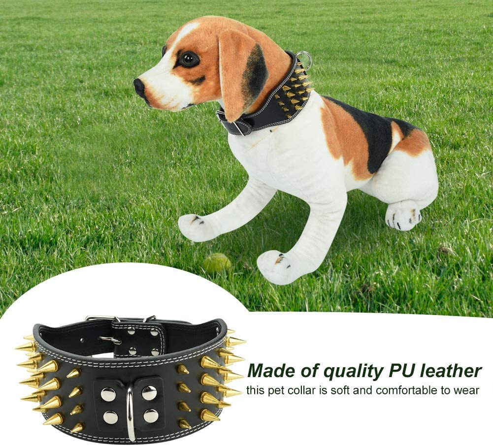  Socialme-EU Collar de Perro con Pinchos Ajustable de Cuero de PU 4 Filas Tachonadas Collares para Mascotas Perro Pitbull Collar de Cuello(Negro L) 