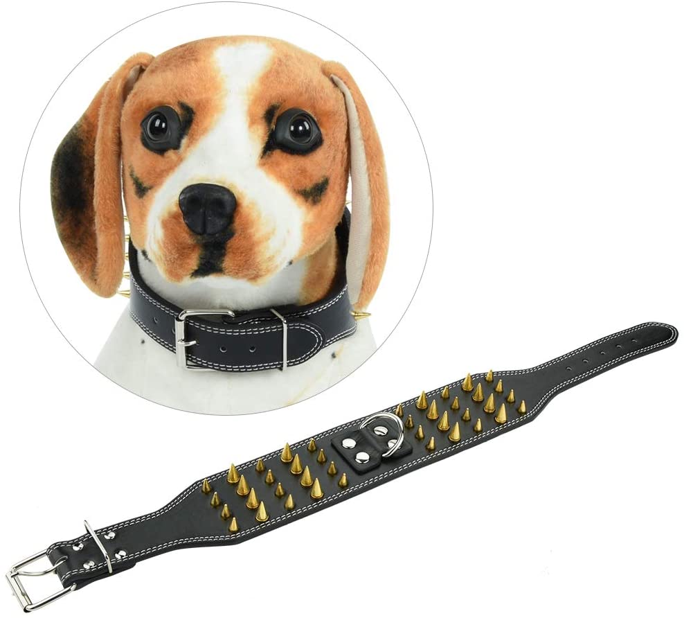  Socialme-EU Collar de Perro con Pinchos Ajustable de Cuero de PU 4 Filas Tachonadas Collares para Mascotas Perro Pitbull Collar de Cuello(Negro L) 