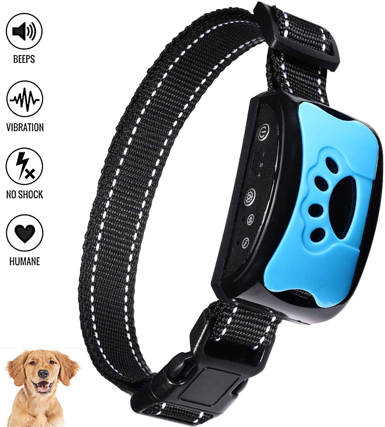  SutMsh Collar Antiladridos para Perros Pequeños Medianos y Grandes Collar Adiestramiento para Perros 7 Niveles de Sensibilidad Collares Recargable Impermeable Ajustables Collar Perro (Azul) 