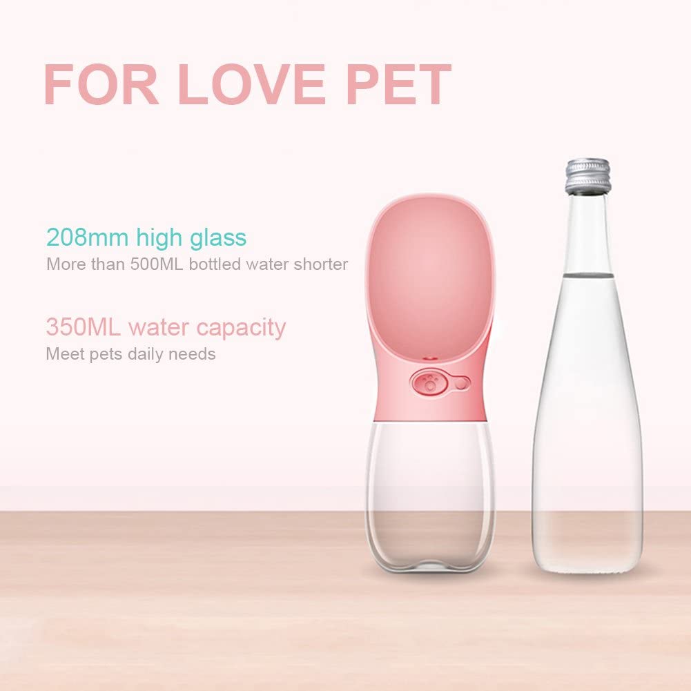  swonuk Botella de Agua para Perro, 350ml Antibacteriano Botella Portátil de Agua Potable para Perros y Gatos al Aire Libre, Libre de BPA, (Azul) (350ML, Rosa) 