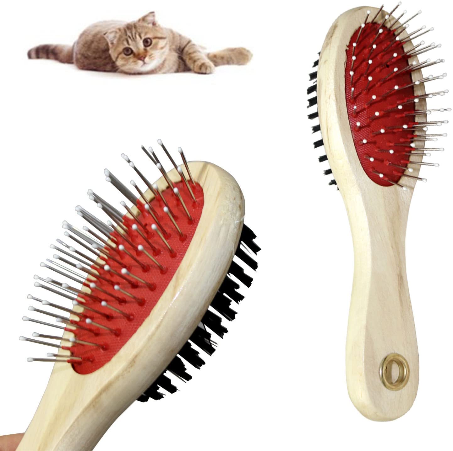  Tech Traders® Cepillo de doble cara para mascotas, perros y gatos, cepillo de pelo, ordenado grande 