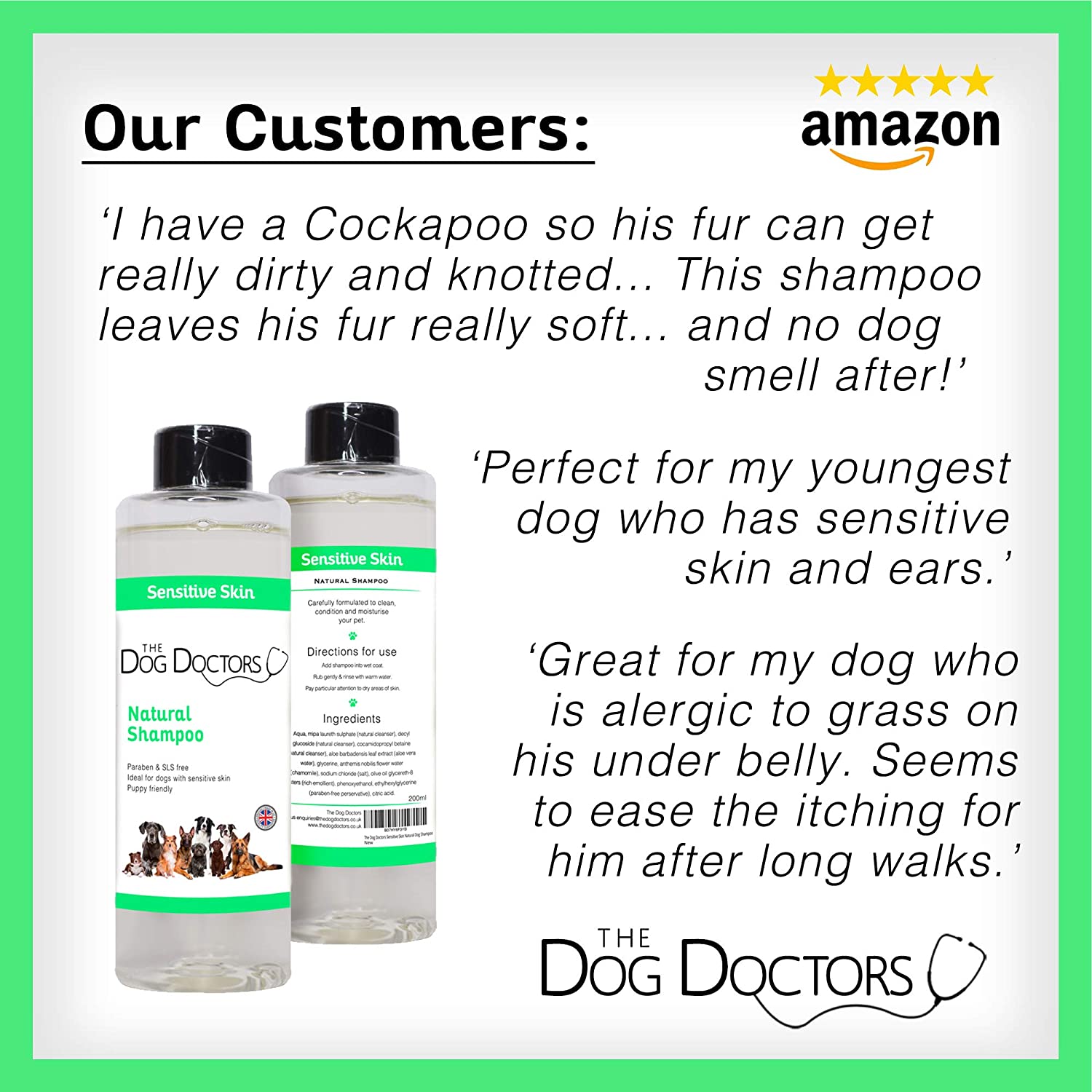  The Dog Doctors - Champú natural, ideal para cachorros o perros con piel sensible o con picor. Libre de Parabenos y Libre de Maltrato. Fabricado en el Reino Unido. 