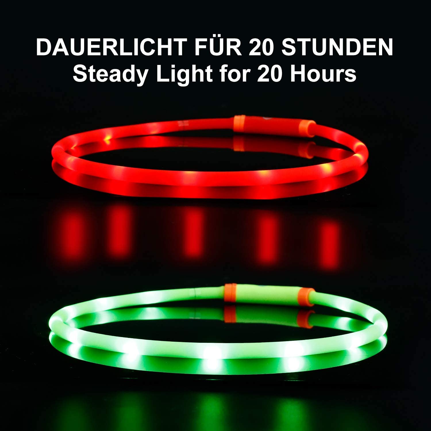  Toozey 2 Pcs Luminoso Collares para Perro LED Durante 20 Horas de Luz Continua Impermeable, USB Recargable Cortable Tira de Luz para Collar de Perro de Seguridad Nocturna - 3 Modo(Verde y Rojo) 