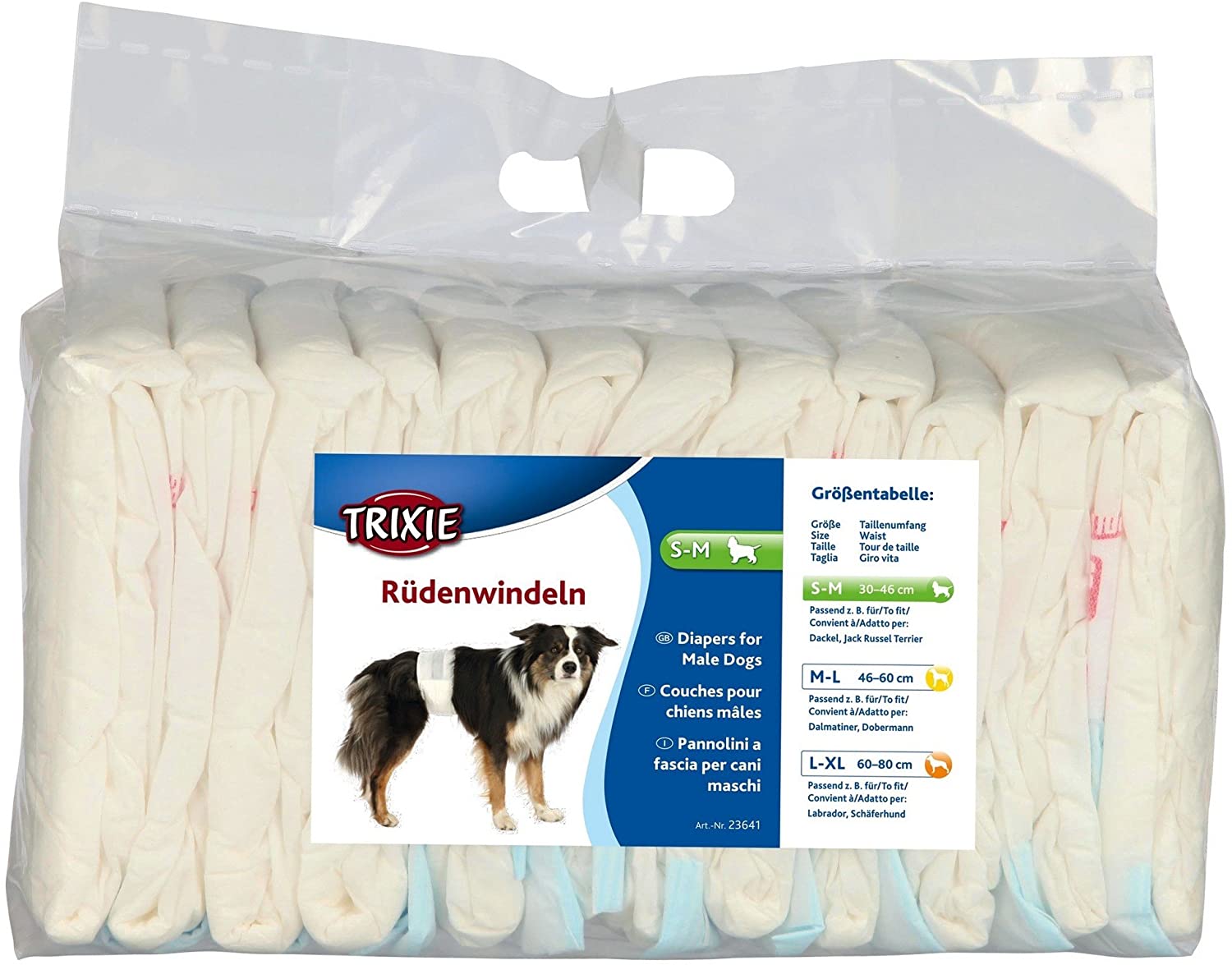  Trixie Pañales para Perros Absorbentes - Empapadores Perros Desechables para Incontinencias Cómodos 12 Unidades Talla S-M, 30-46 cm 