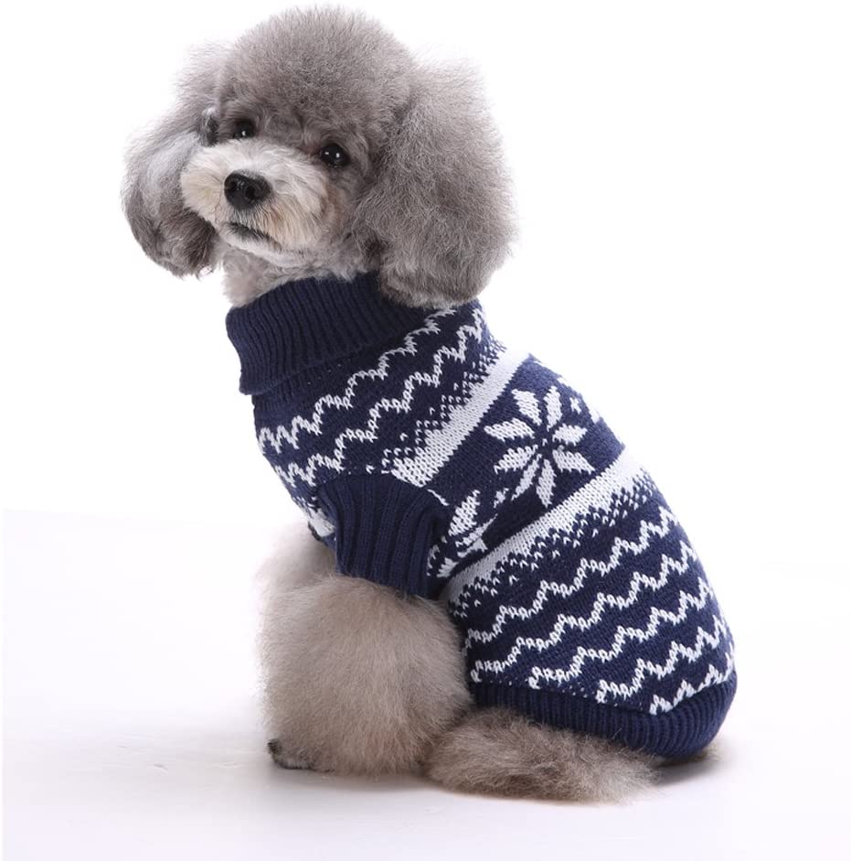  Tuopuda Navidad Mascotas suéter Invierno Perro Nieve Lana del Perrito Traje Caliente Ropa de Abrigo (L, Azul Marino) 