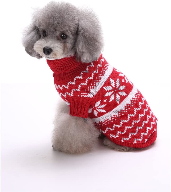  Tuopuda Navidad Mascotas suéter Invierno Perro Nieve Lana del Perrito Traje Caliente Ropa de Abrigo (M, Rojo) 