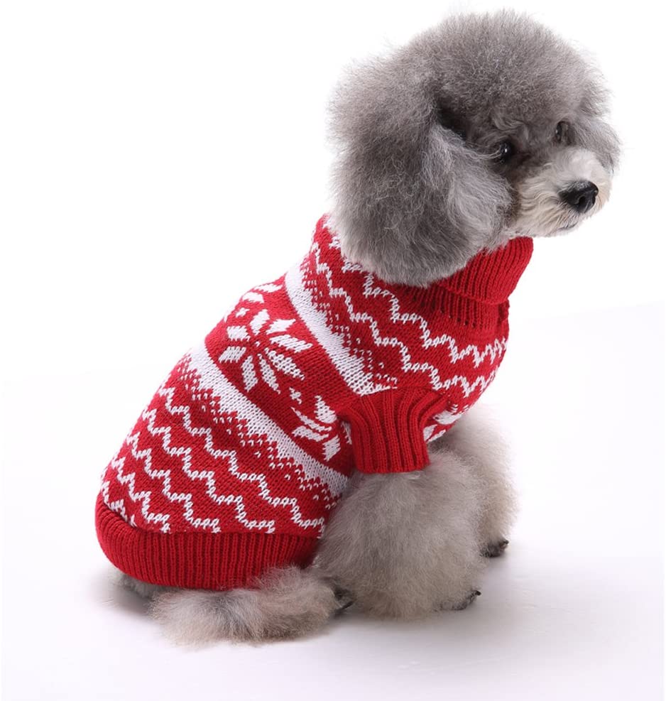  Tuopuda Navidad Mascotas suéter Invierno Perro Nieve Lana del Perrito Traje Caliente Ropa de Abrigo (M, Rojo) 