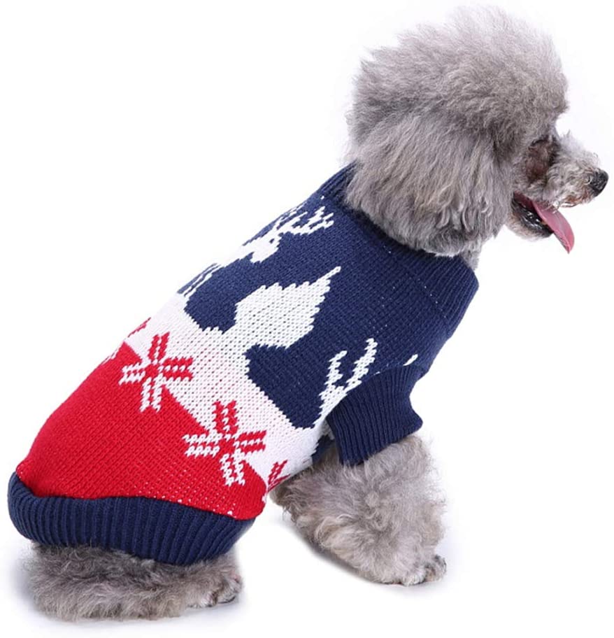  TUOTANG Suéter Ropa para Mascotas Ropa para Perros con Cuello Alto y Rayas Christmas Snowflake Dog Sweater Otoño e Invierno,Color 11,XL 