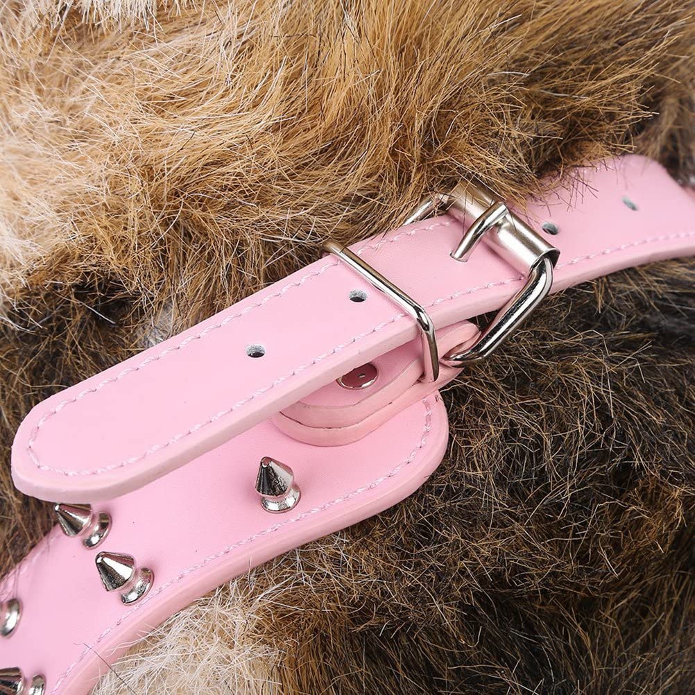  UEETEK Arnés de perro mascota Spike tachonado PU perro chaleco arnés para Bulldog Pitbull Terrier (rosa) 