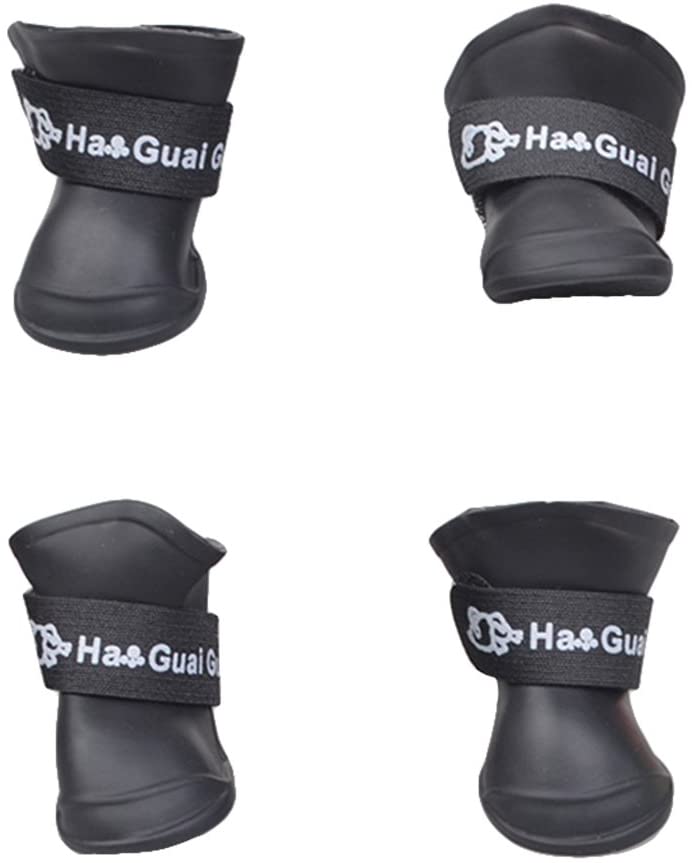  UEETEK Botas de lluvia para Perro mascota Colores dulces Zapatos de goma antideslizantes a prueba de agua para Pequeño perrito - Talla L (Negro) 
