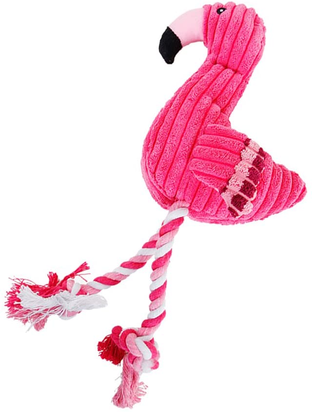  UKCOCO Juguete de cuerda de masticar para perro, con forma de flamenco, juguete interactivo para limpieza de dientes (rosa) 