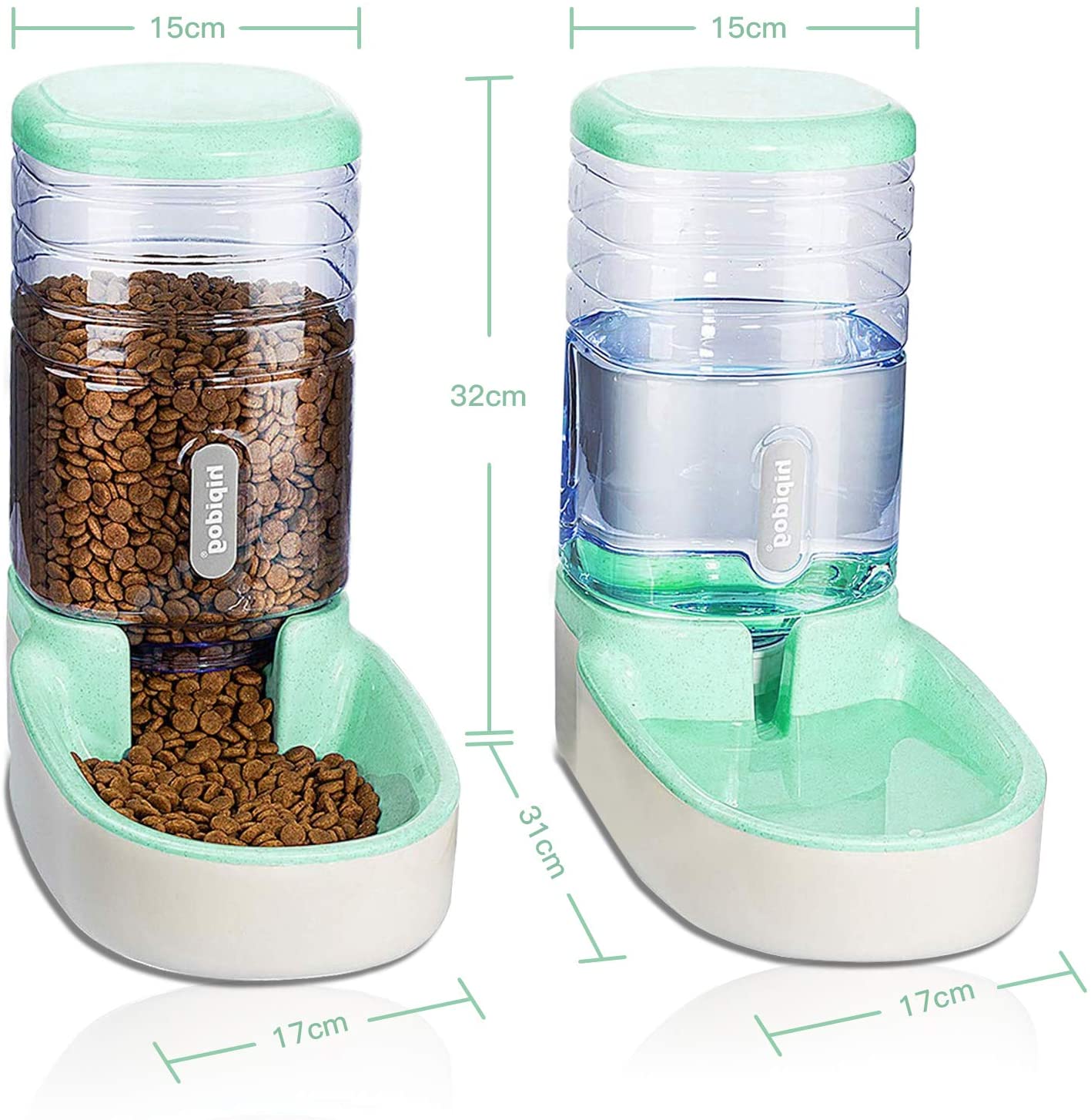  UniqueFit Pets Gatos Perros Riego automático y alimentador de Alimentos 3.8 L con 1 * dispensador de Agua y 1 * alimentador automático para Mascotas (Verde) 