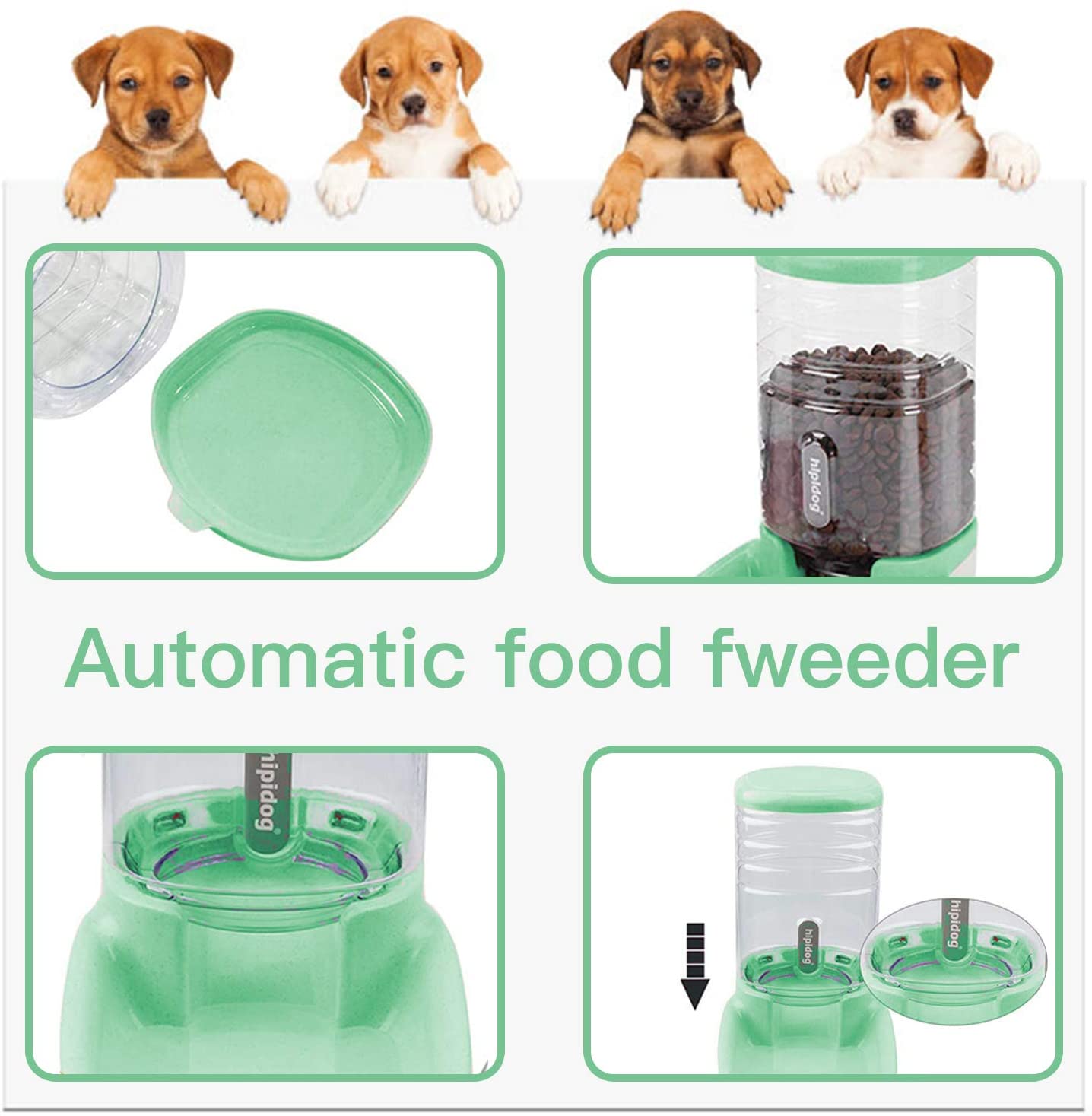  UniqueFit Pets Gatos Perros Riego automático y alimentador de Alimentos 3.8 L con 1 * dispensador de Agua y 1 * alimentador automático para Mascotas (Verde) 