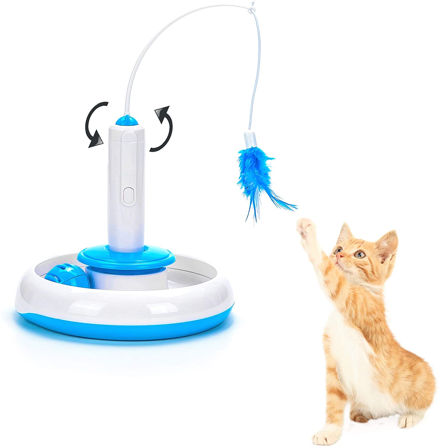  Vealind Juguete Interactivo para Gato con Pluma giratoria eléctrica de 360° y Bola de Timbre con Anillo (Juguete) 