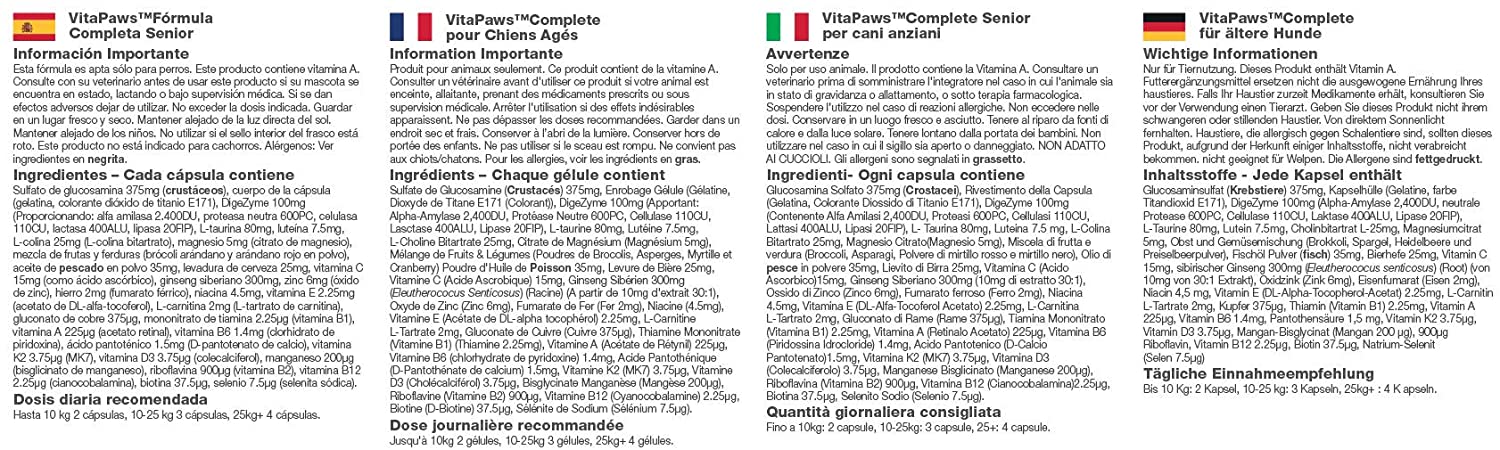  VitaPaws™ Fórmula Completa para Perros Senior - 180 Cápsulas - VitaPaws 