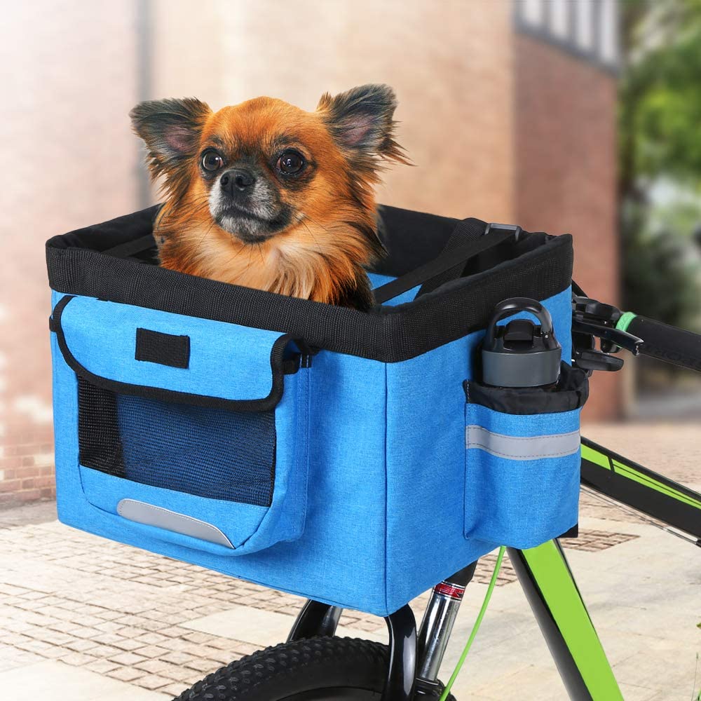  Walmeck- Cesta Delantera Plegable para Bicicleta Bicicleta Desmontable Cesta para Mascotas Mascota Perro Gato Conejo Portador Camping Tote Bag 