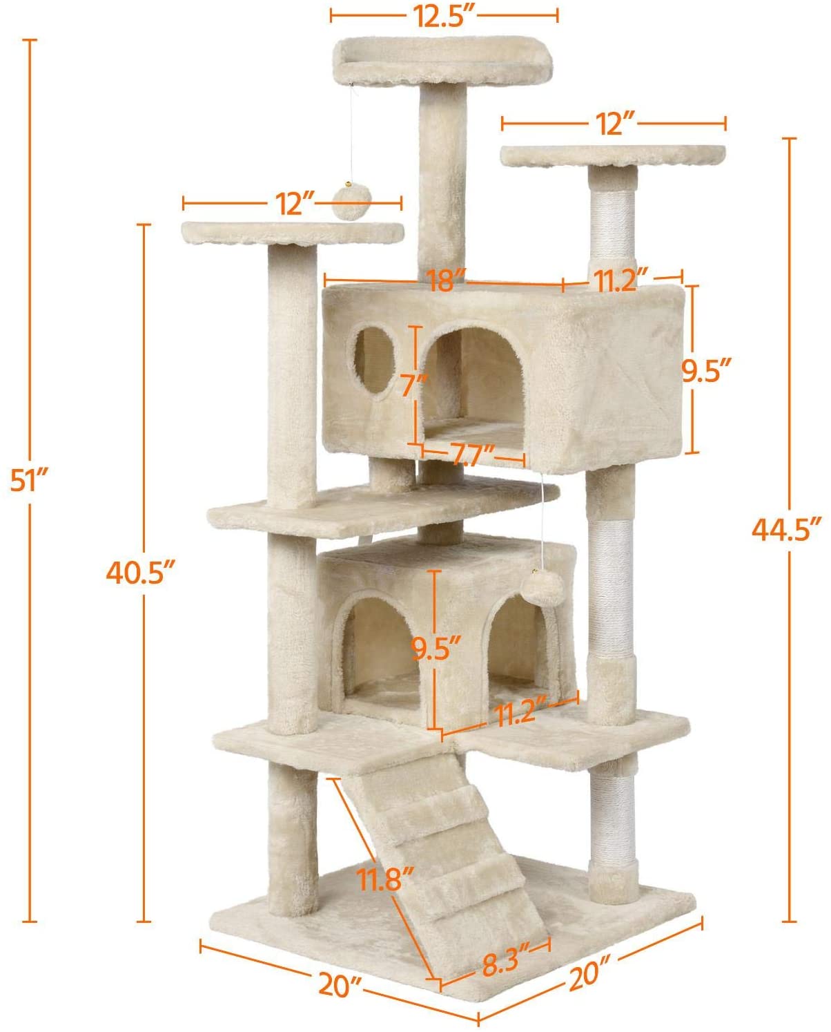 Yaheetech Árbol para Gatos Rascador Casa para Gatos Escalera Juguete de Sisal Altura 130 cm 
