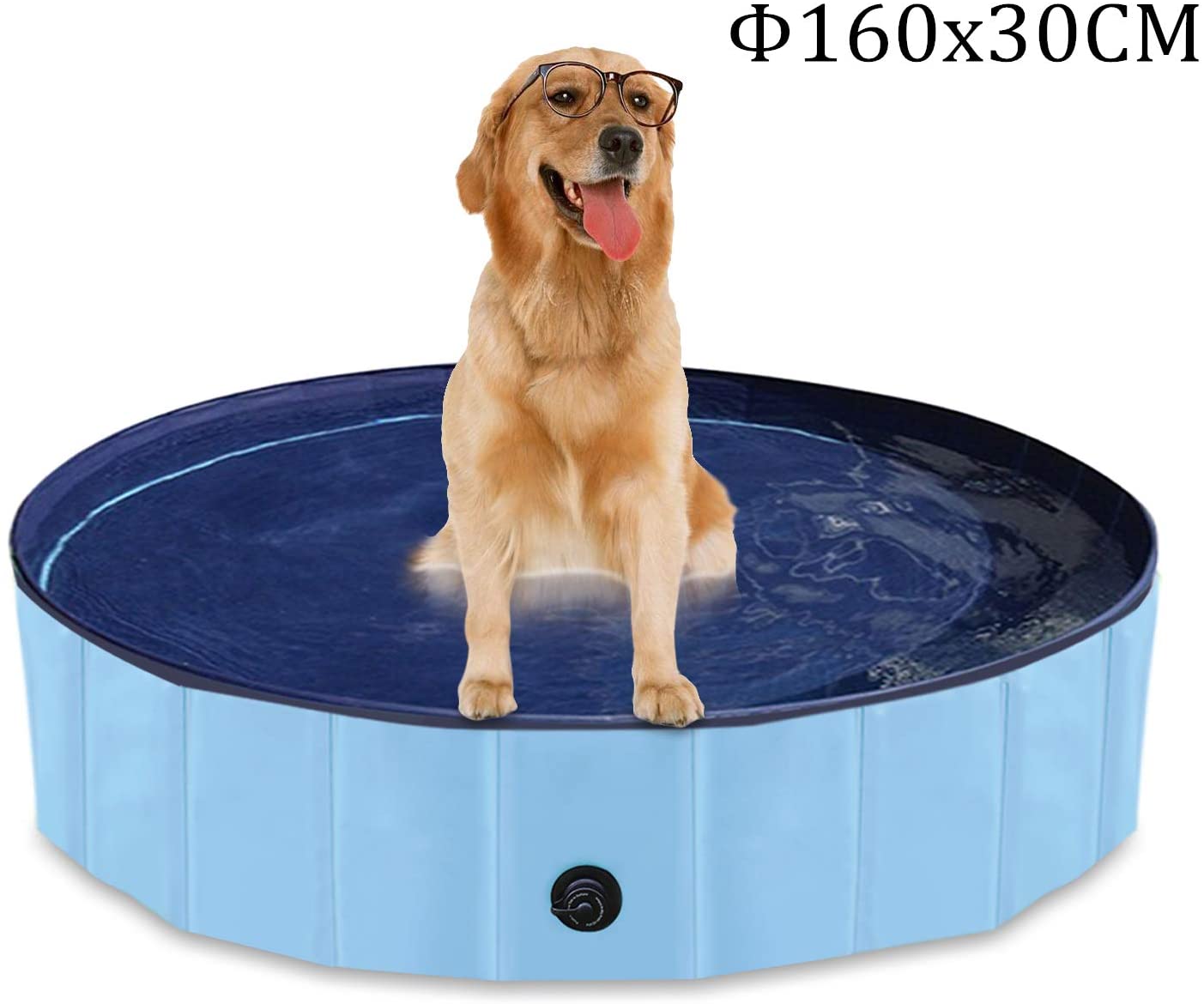  YAOBLUESEA Piscina para Perros, 160x30 CM Piscina para Perros Bañera Plegable para Mascotas - Gran/Azul 