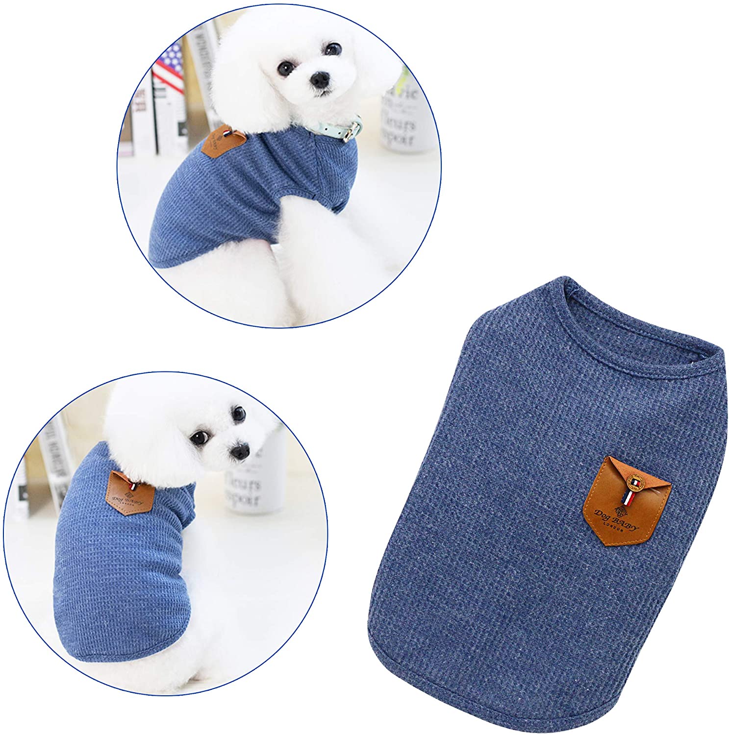  YAODHAOD Camiseta Minimalista para Perros, Ropa para Perros, Azul y Gris, 100% Algodón, para Mini Perros, Perros Pequeños y Gatos (2 Paquetes) (S-Puppy por uno o Dos Meses, Azul y Gris) 