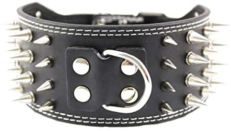  Zeagro - Collar de Piel sintética para Perro con Pinchos de 7,6 cm de Ancho y 40 Pinchos Grandes (Negro, L: Cuello de 48 a 56 cm) 