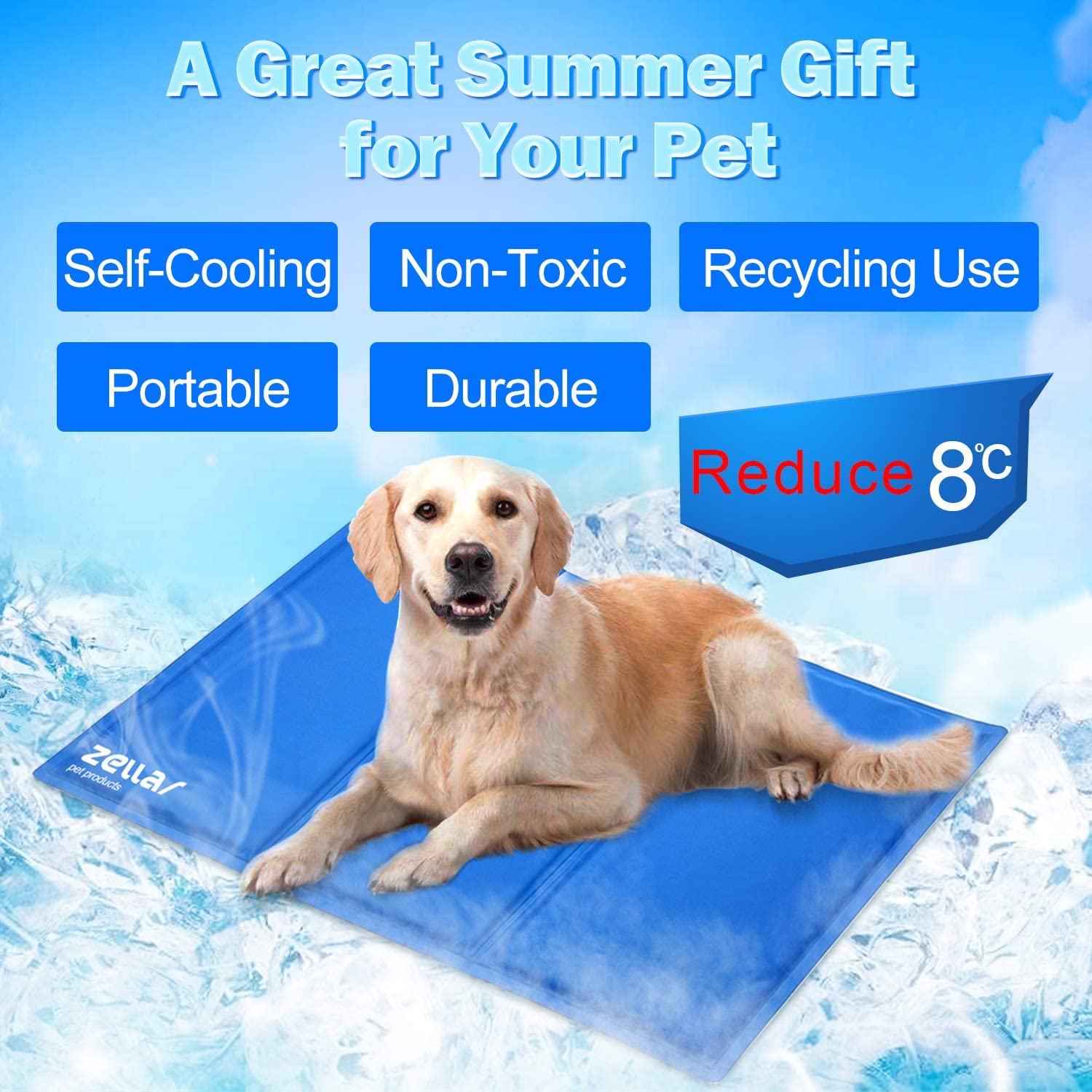  Zellar Alfombrilla de Refrigeración para Animales, Enfriamiento para Camas de Mascotas, No tóxico, Auto, para Perros y Gatos, Grande, 50 x 90 cm 