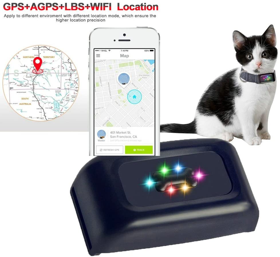  Zimingu GPS seguimiento para mascota, largo tiempo en espera, minilocalizador para mascota, impermeable con luz LED de colores 