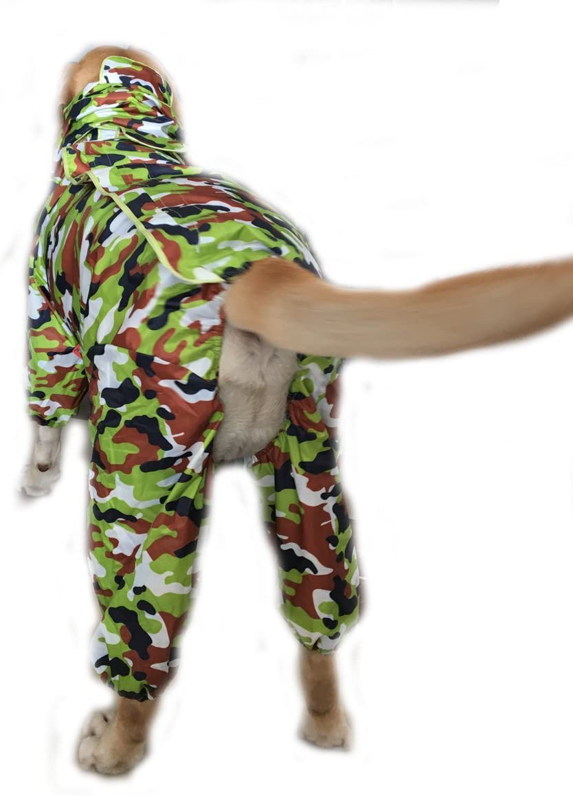  ZoonPark® - Chubasquero para cachorro de perro, cuatro patas, impermeable, poliéster, adorable, con capucha de camuflaje, ropa impermeable para Golden Retriever Labrador Husky pequeño mediano y grande 