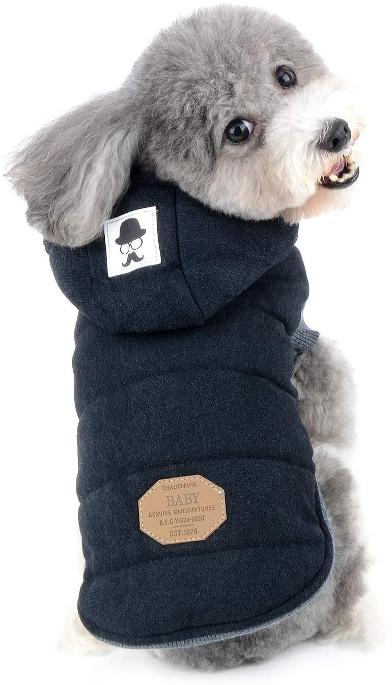  ZUNEA Chaleco de Perro pequeño Forro Polar Forrado Abrigo de Invierno cálido Chaqueta de Cachorro con Capucha a Prueba de Viento Mascota Chihuahua Sudadera Ropa de Perrito Prendas de Vestir (L, Negro) 