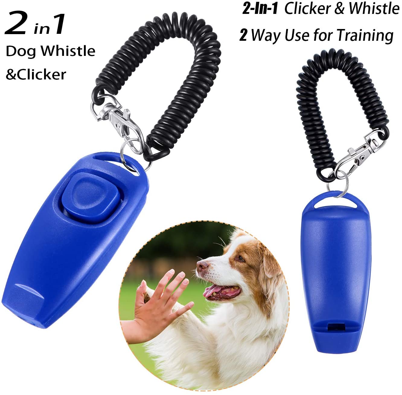  2 Pack de Clicker de Perro Silbato de Perro a Detener Ladrar Clicker de Adiestramiento de Perro de Perro 2 en 1 Herramientas de Adiestramiento de Nueva Actualización con Correa de Silbato (Azul) 